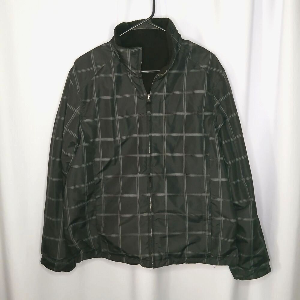 Faded Glory Reversible Fleece Softshell Jacket Full Zipper Coat Plaid Mens Large